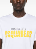 Dsquared2 Yellow Split Printed Logo T-Shirt in White