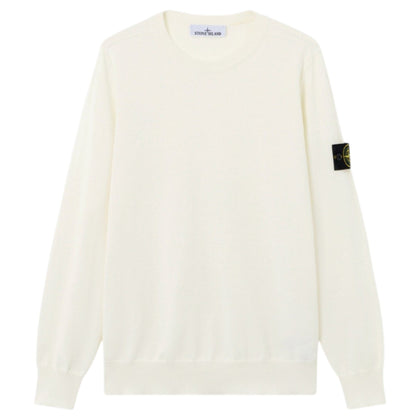 Stone Island Soft Organic Cotton Ribbed Neckline Ivory Sweatshirt