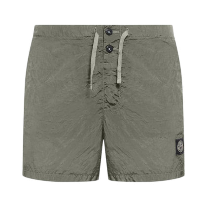 Stone Island Crinkled Nylon Green Swim Shorts