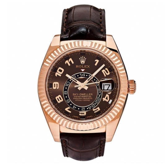 Rolex Sky-Dweller Rose Gold Chocolate Dial Leather Strap - 2015