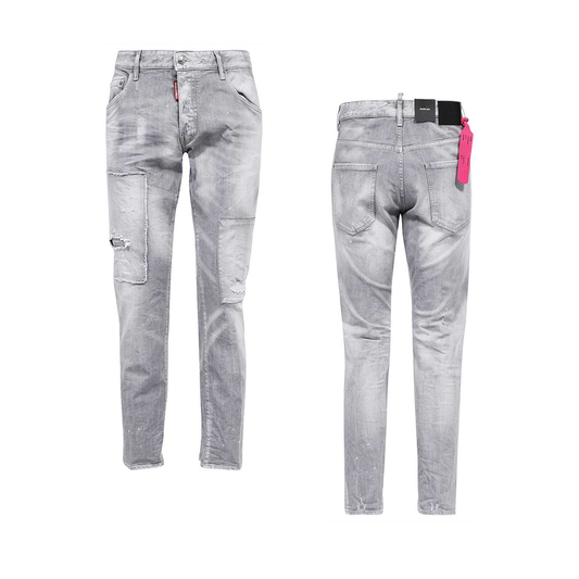 DSQUARED2 PATCH SKATER JEANS IN LIGHT GREY - The Designer Lounge 