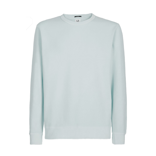CP COMPANY COTTON RESIST DYED SLEEVE LOGO SWEATER IN BABY BLUE - The Designer Lounge 