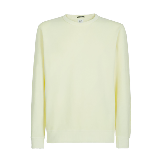 CP COMPANY COTTON RESIST DYED SLEEVE LOGO SWEATER IN PASTEL YELLOW - The Designer Lounge 