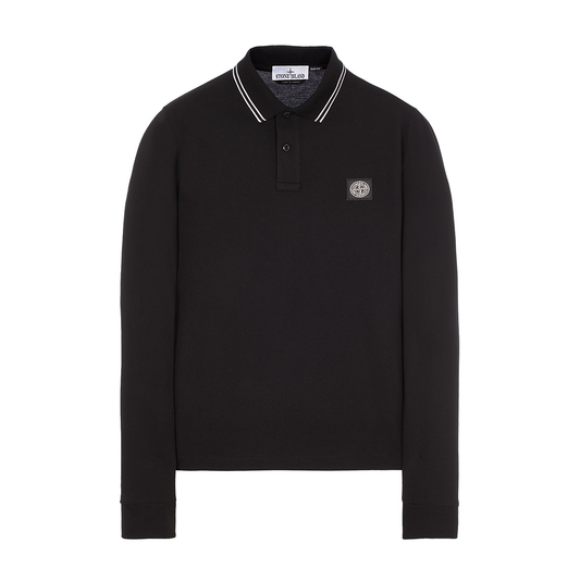STONE ISLAND LONG SLEEVE PATCH POLO IN BLACK - The Designer Lounge 